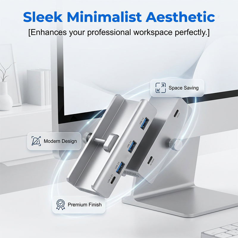 Clamp-On USB 3.0 Hub Aluminum Alloy 4-Port Docking Station