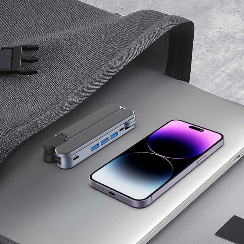 6-Level Adjustable Aluminum Laptop Stand with 4-Port USB Hub
