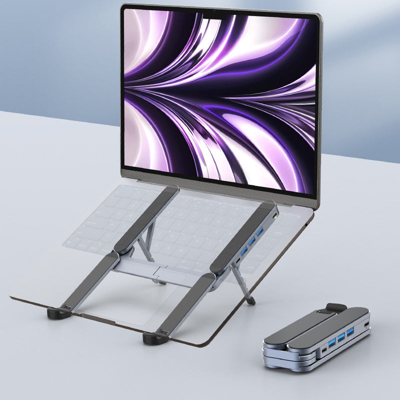 6-Level Adjustable Aluminum Laptop Stand with 4-Port USB Hub