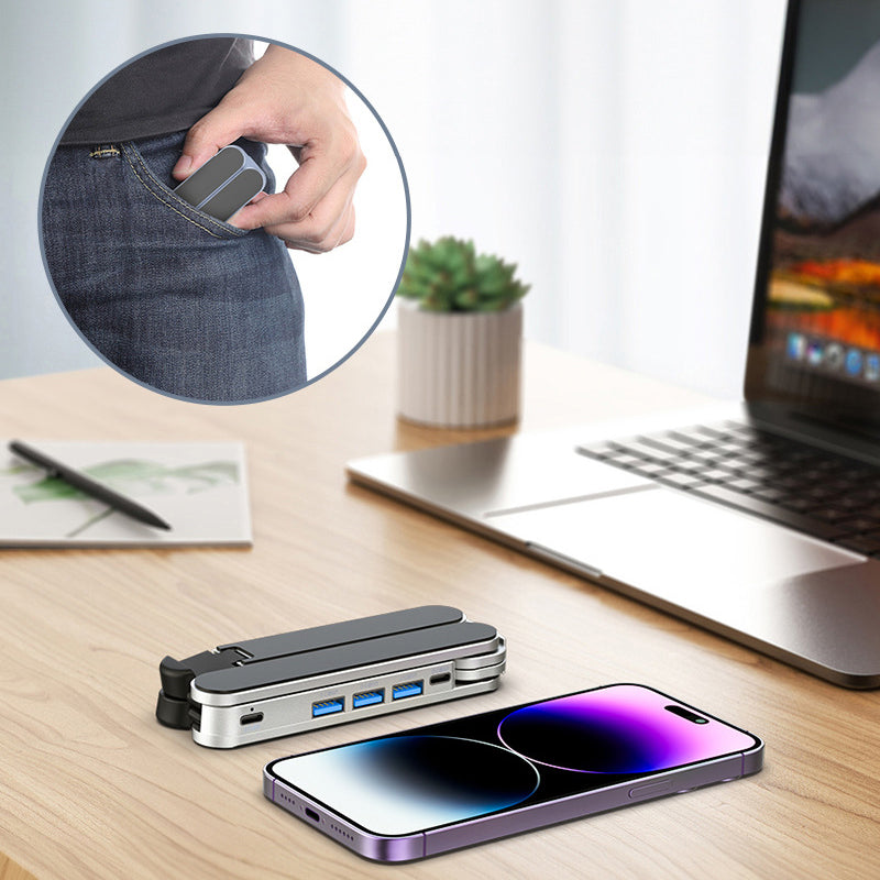 6-Level Adjustable Aluminum Laptop Stand with 4-Port USB Hub