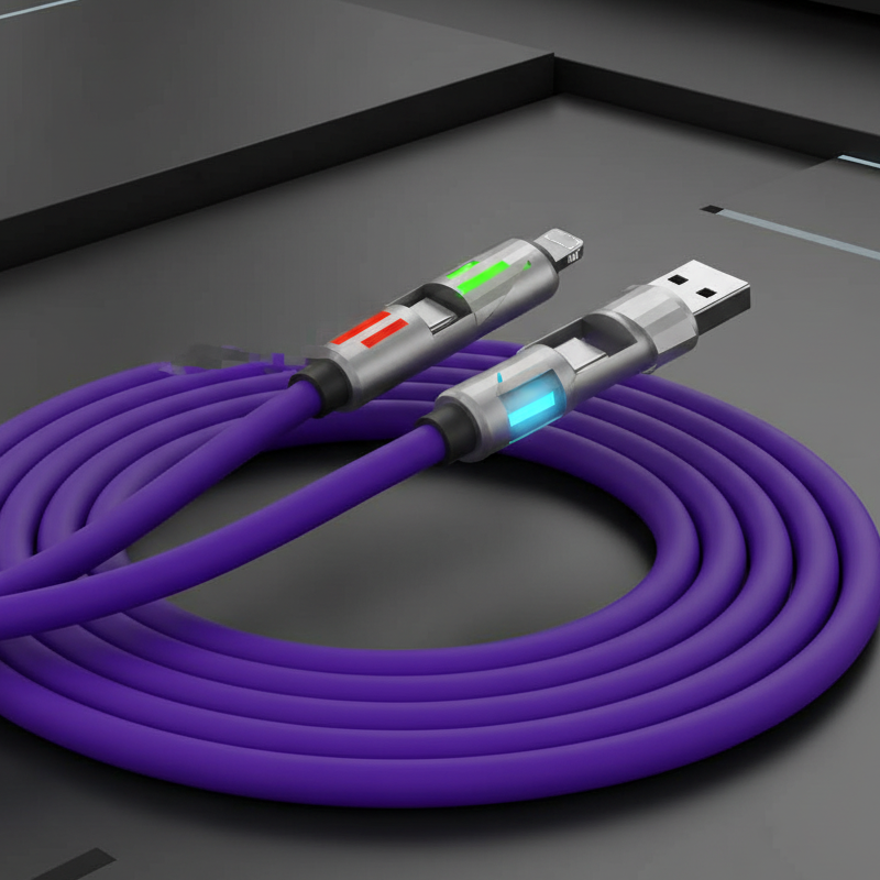 4-in-1 Luminous Fast Charging Cable with Zinc Alloy Connectors