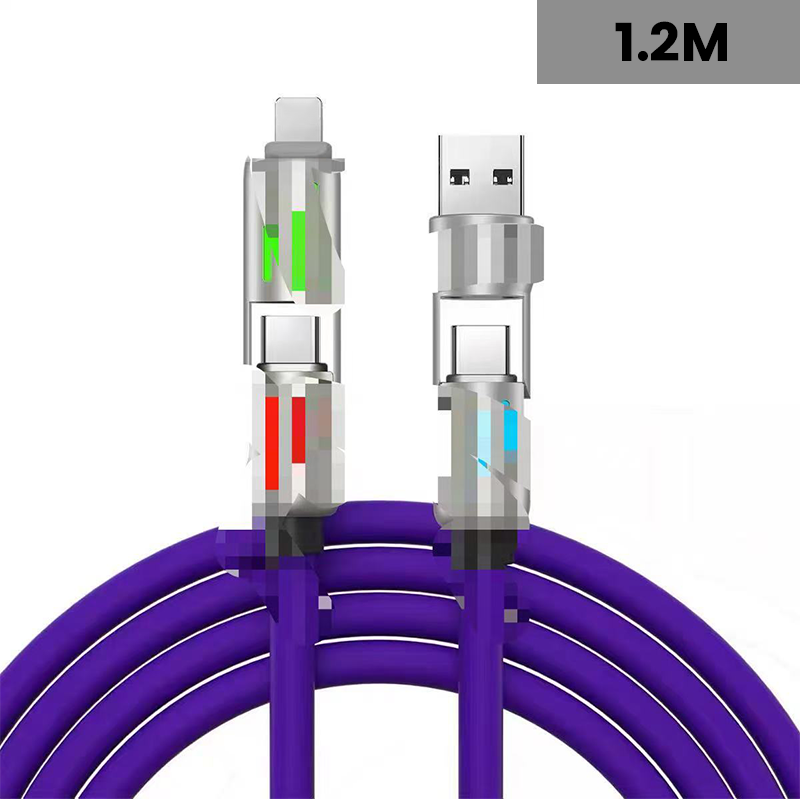 4-in-1 Luminous Fast Charging Cable with Zinc Alloy Connectors