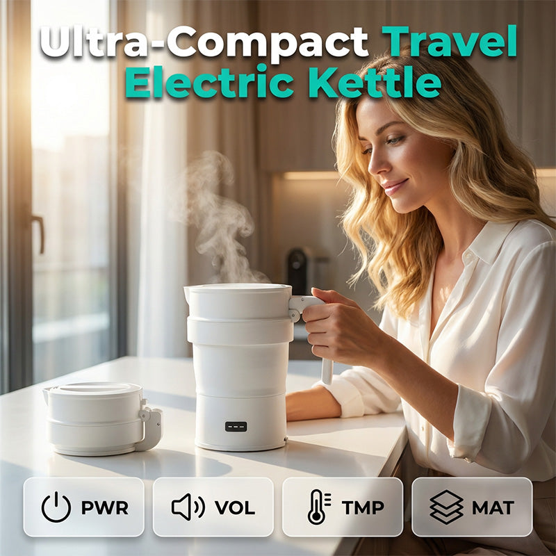 Compact Collapsible Travel Electric Kettle for Hotel Rooms and Camping