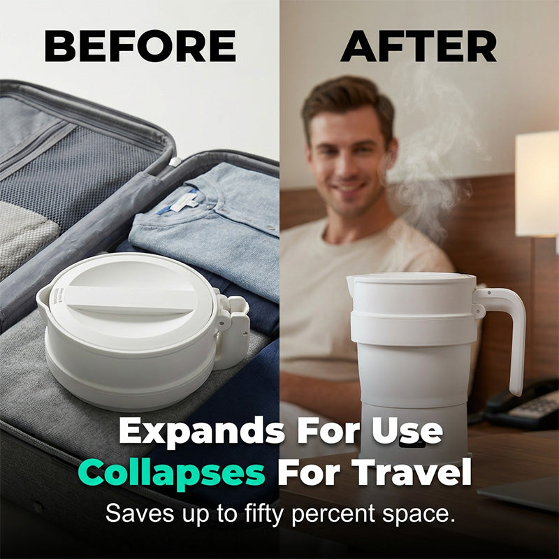 Compact Collapsible Travel Electric Kettle for Hotel Rooms and Camping