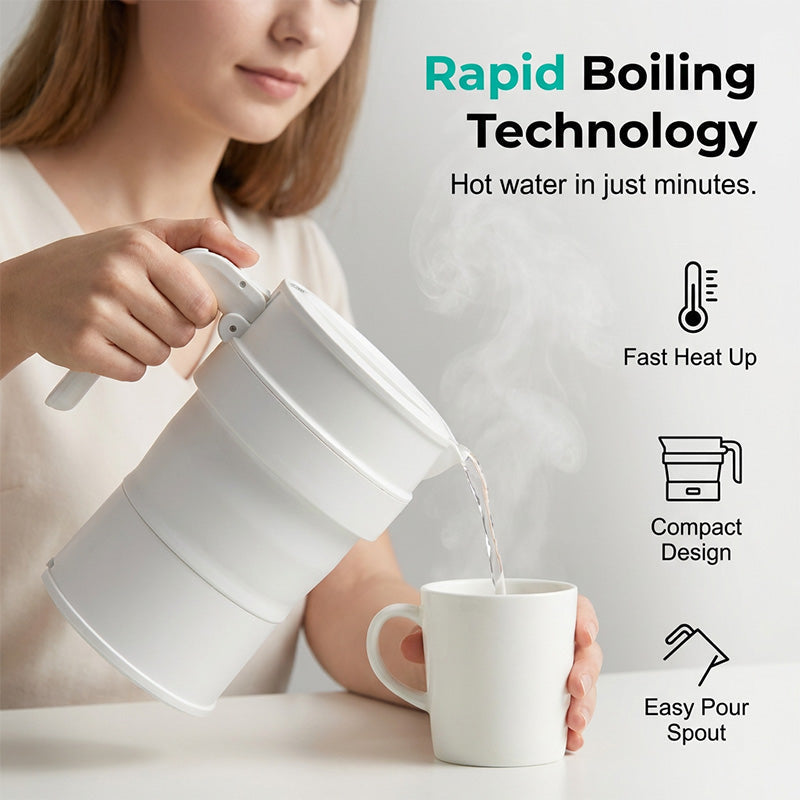 Compact Collapsible Travel Electric Kettle for Hotel Rooms and Camping