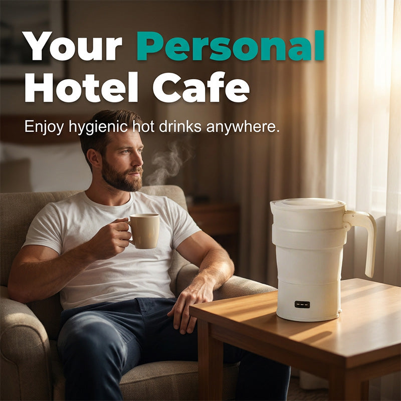 Compact Collapsible Travel Electric Kettle for Hotel Rooms and Camping