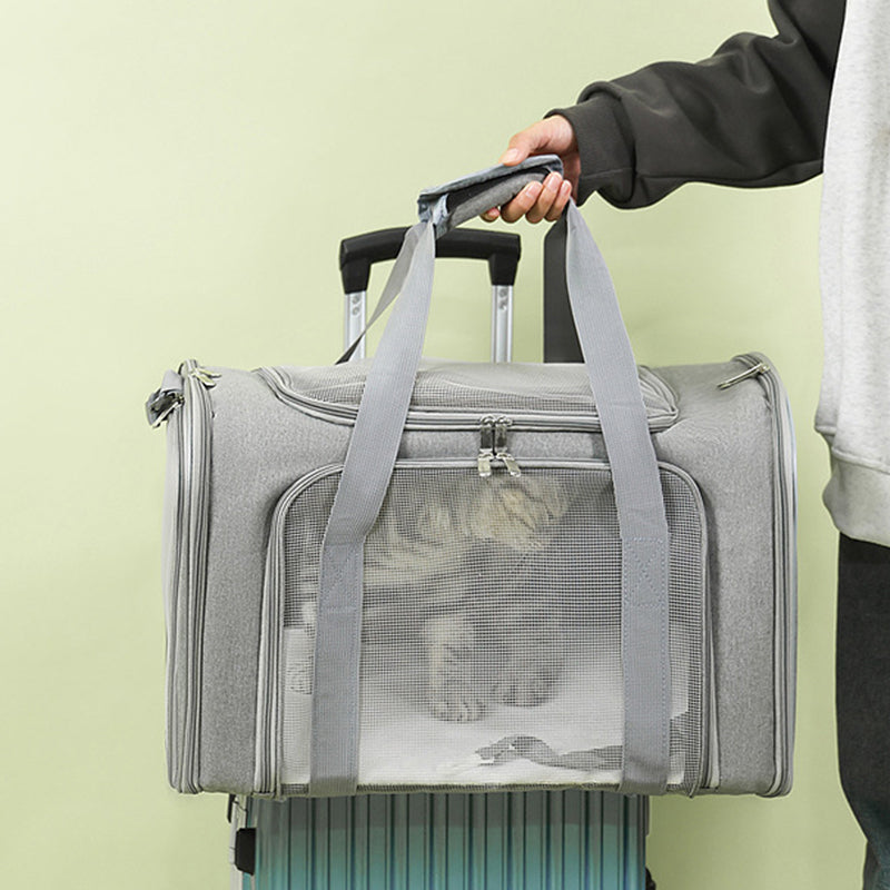 Large Foldable Mesh Cat Carrier Bag Breathable Portable Oxford Fabric