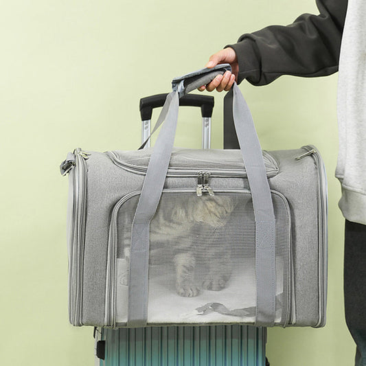 Large Foldable Mesh Cat Carrier Bag Breathable Portable Oxford Fabric