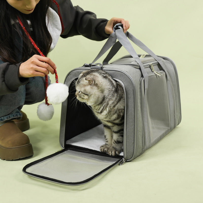 Large Foldable Mesh Cat Carrier Bag Breathable Portable Oxford Fabric