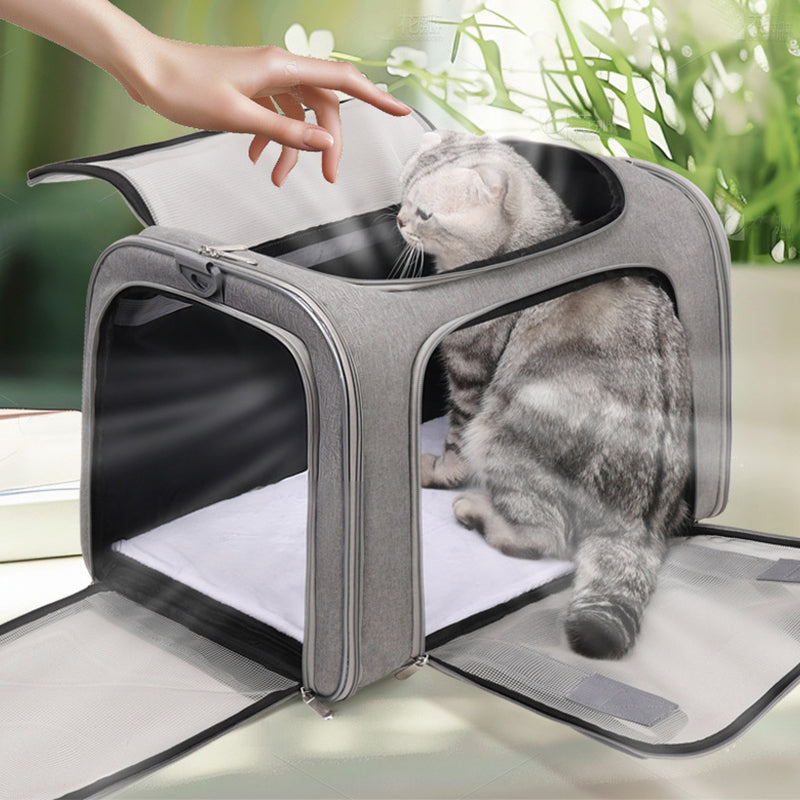 Large Foldable Mesh Cat Carrier Bag Breathable Portable Oxford Fabric