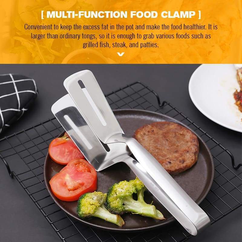 3-in-1 Stainless Steel Cooking Clamp Tongs Flipper Scraper