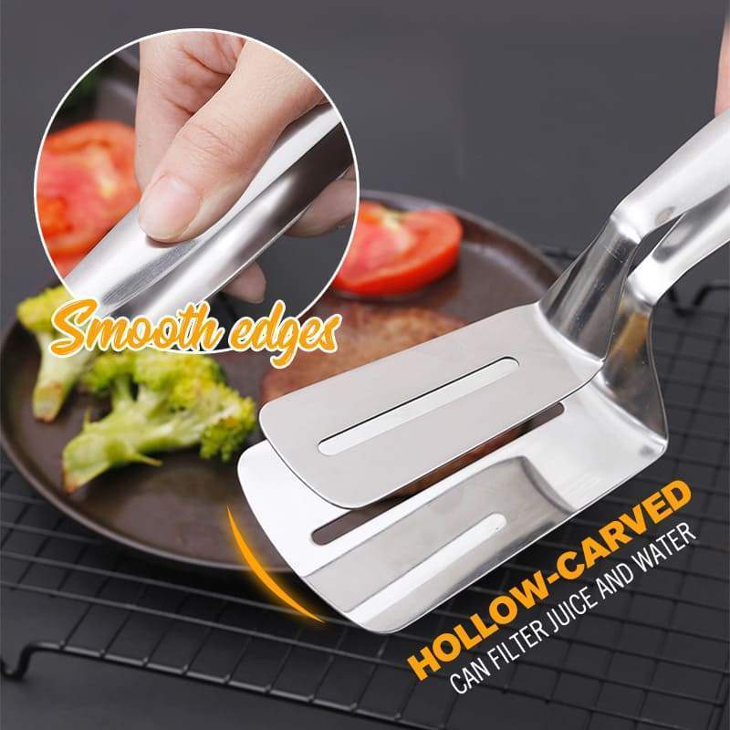 3-in-1 Stainless Steel Cooking Clamp Tongs Flipper Scraper