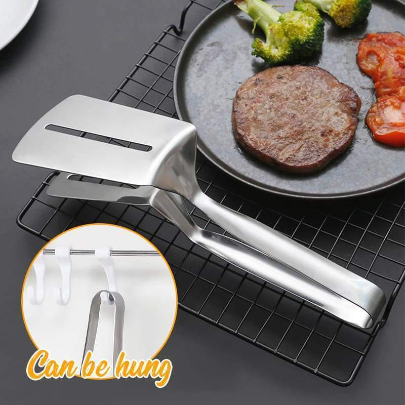 3-in-1 Stainless Steel Cooking Clamp Tongs Flipper Scraper