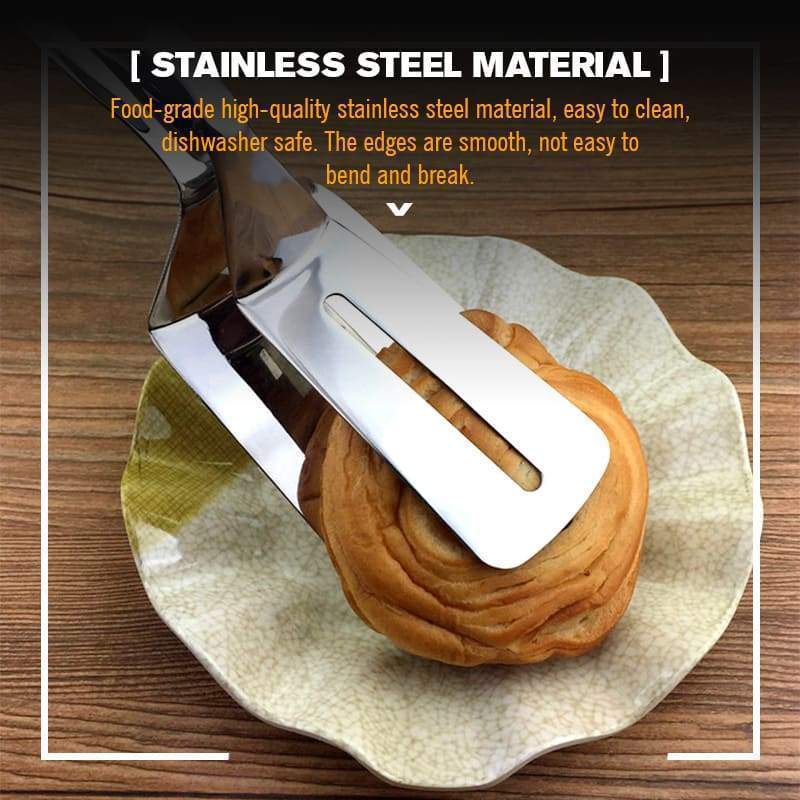 3-in-1 Stainless Steel Cooking Clamp Tongs Flipper Scraper