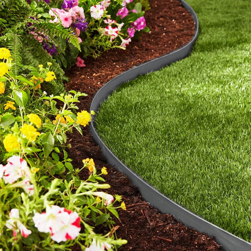 Garden Edging Roll 10m with 30 Pegs Durable PE Plastic Easy Cut-to-Size Neat Lawn Borders