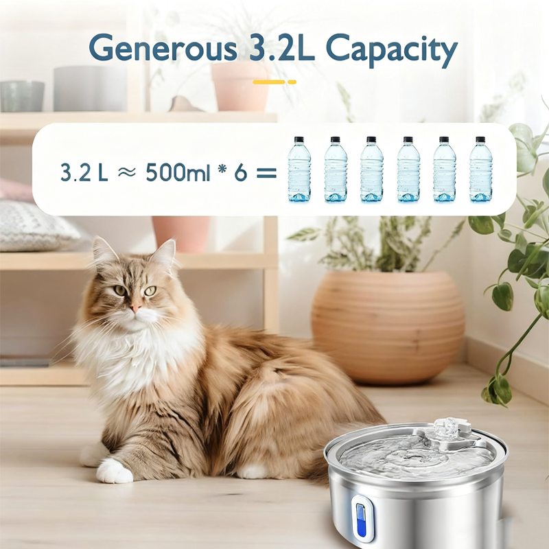 Stainless Steel Pet Water Fountain 3.2L with 3 Flow Modes