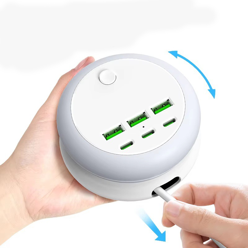 Portable 6-Port Charging Station with 8-Color Night Light
