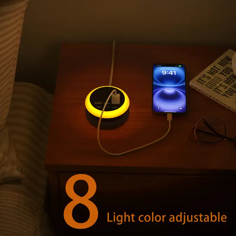 Portable 6-Port Charging Station with 8-Color Night Light