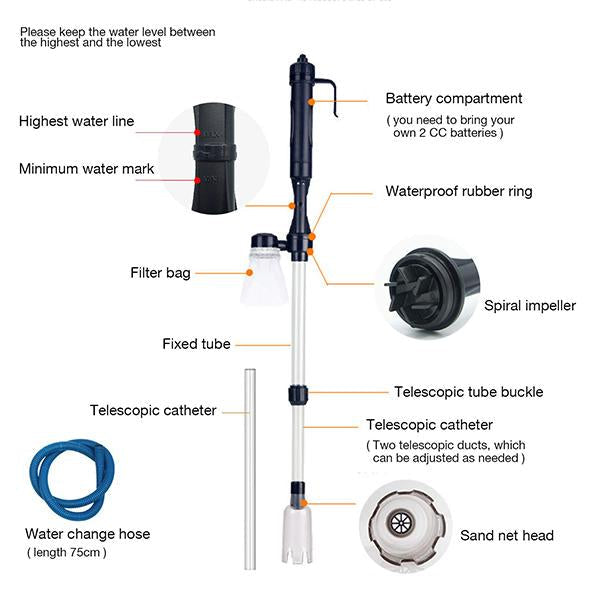 Rechargeable Electric Aquarium Gravel Cleaner for Fish Tanks