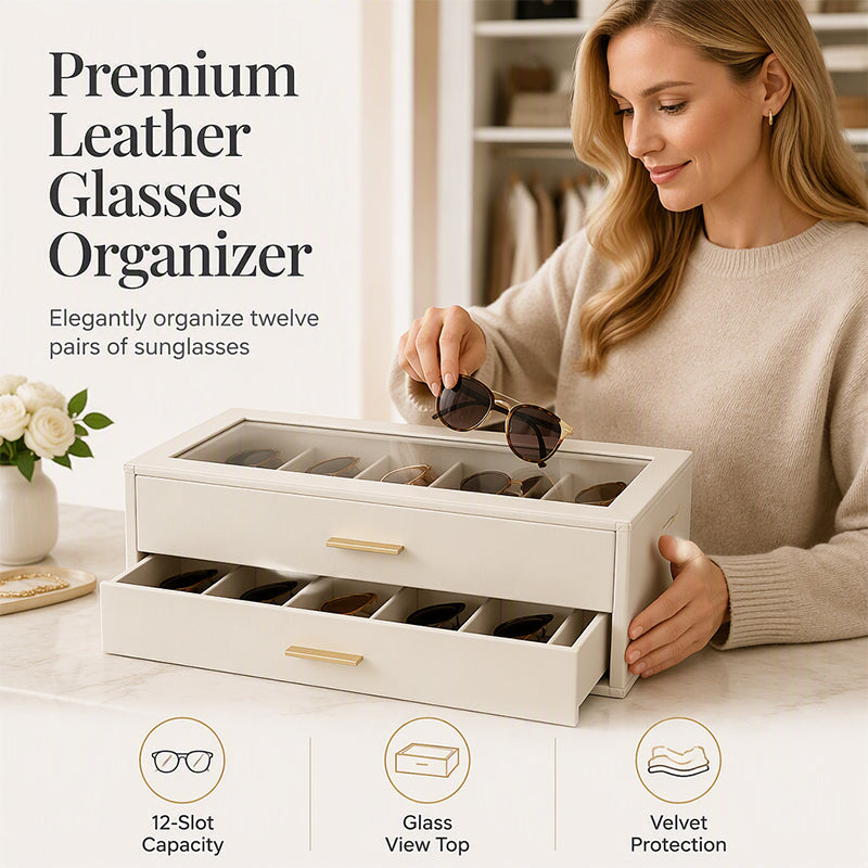 2-Tier Sunglasses Organizer Box with Transparent Glass Top