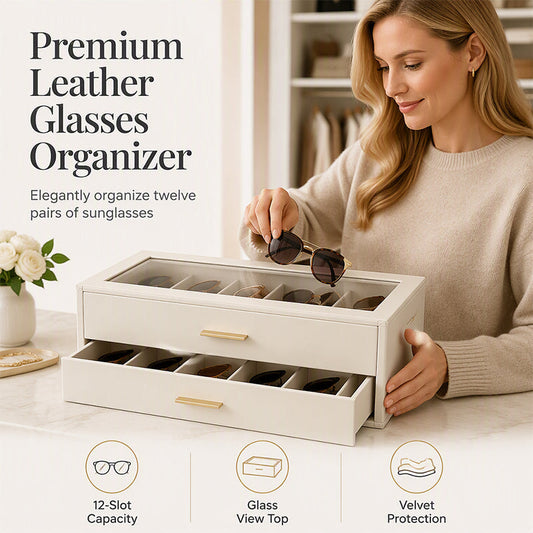 2-Tier Sunglasses Organizer Box with Transparent Glass Top