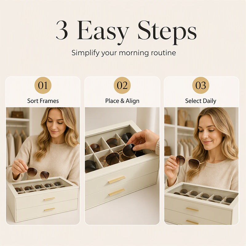 2-Tier Sunglasses Organizer Box with Transparent Glass Top