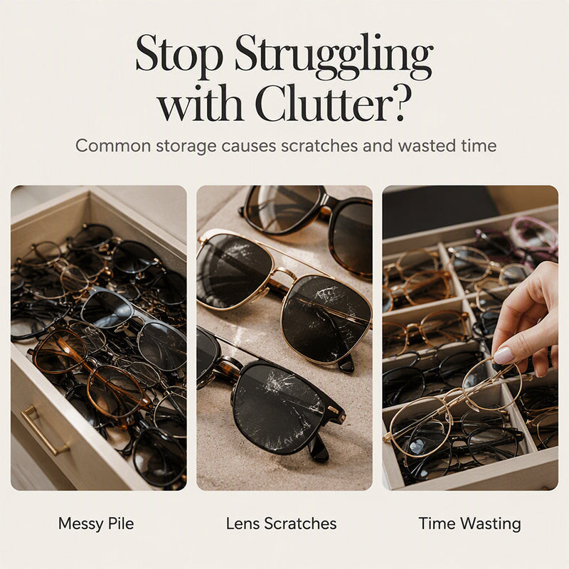 2-Tier Sunglasses Organizer Box with Transparent Glass Top