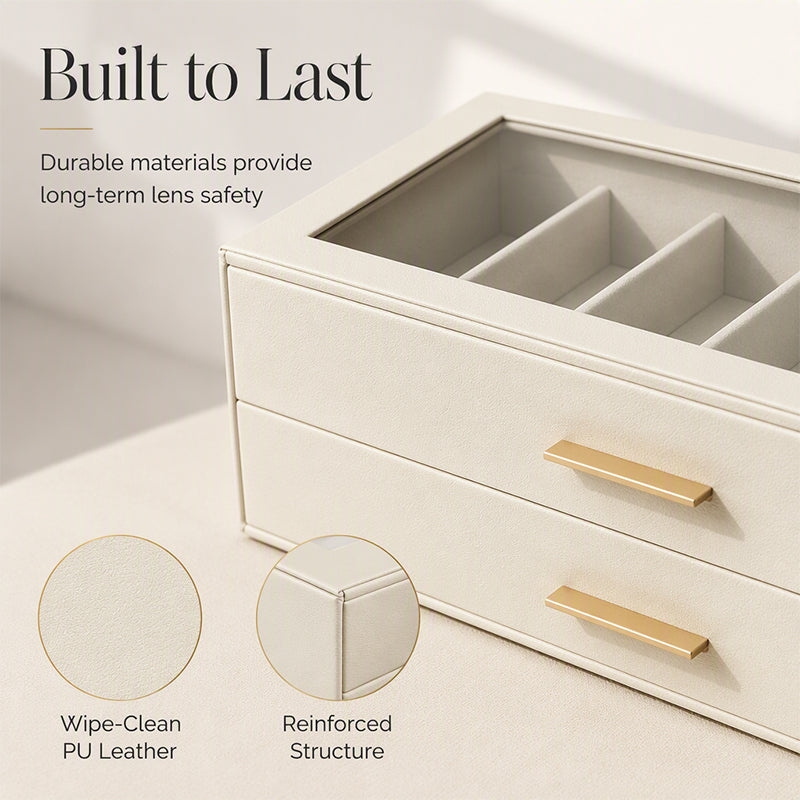 2-Tier Sunglasses Organizer Box with Transparent Glass Top