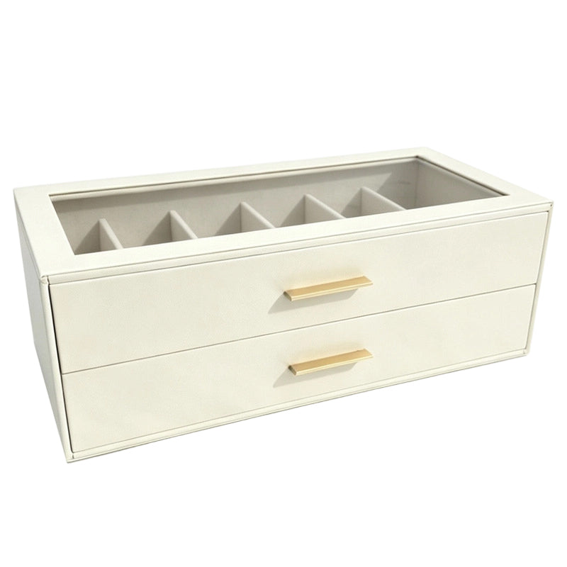 2-Tier Sunglasses Organizer Box with Transparent Glass Top