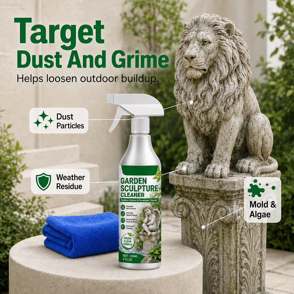 Powerful Garden Sculpture Cleaner Spray with Microfiber Towel
