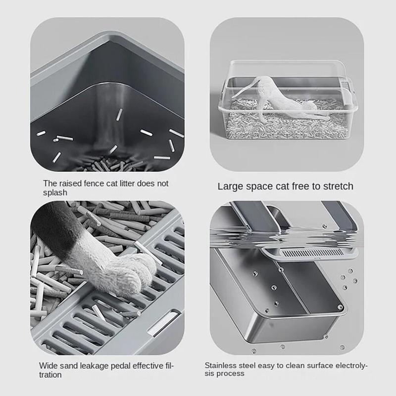Stainless Steel High-Sided Cat Litter Box for Multi-Cat Homes