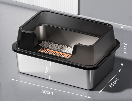 Stainless Steel High-Sided Cat Litter Box for Multi-Cat Homes