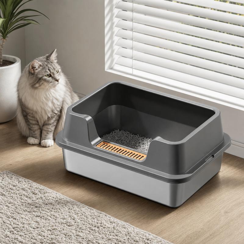 Stainless Steel High-Sided Cat Litter Box for Multi-Cat Homes