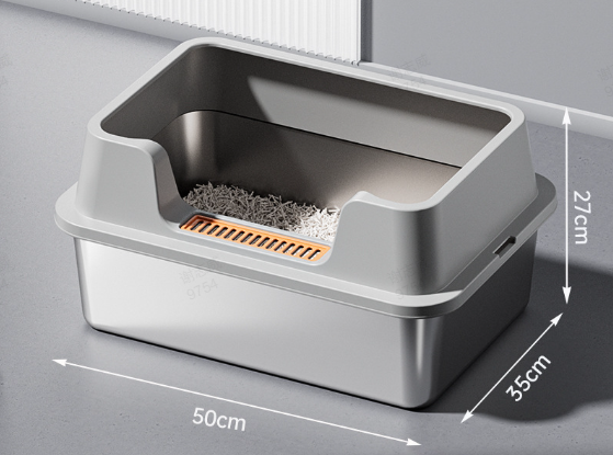 Stainless Steel High-Sided Cat Litter Box for Multi-Cat Homes