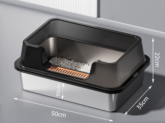 Stainless Steel High-Sided Cat Litter Box for Multi-Cat Homes