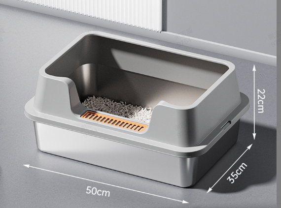 Stainless Steel High-Sided Cat Litter Box for Multi-Cat Homes