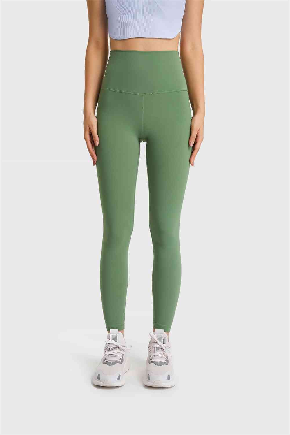 Olive green cross waist yoga leggings  Green high waist yoga pants –  Moonah Wear